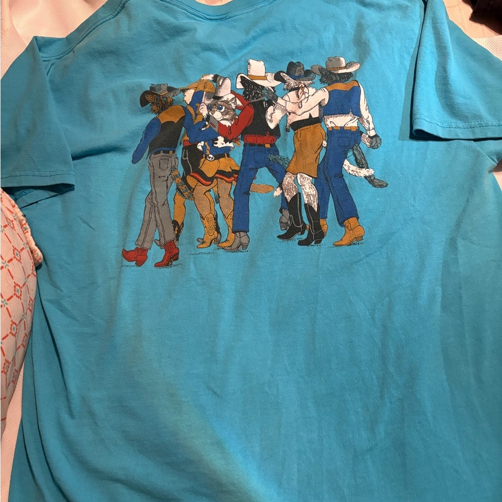 Cat Cowboy Graphic T-Shirt - Blue - Picture 2 of 2